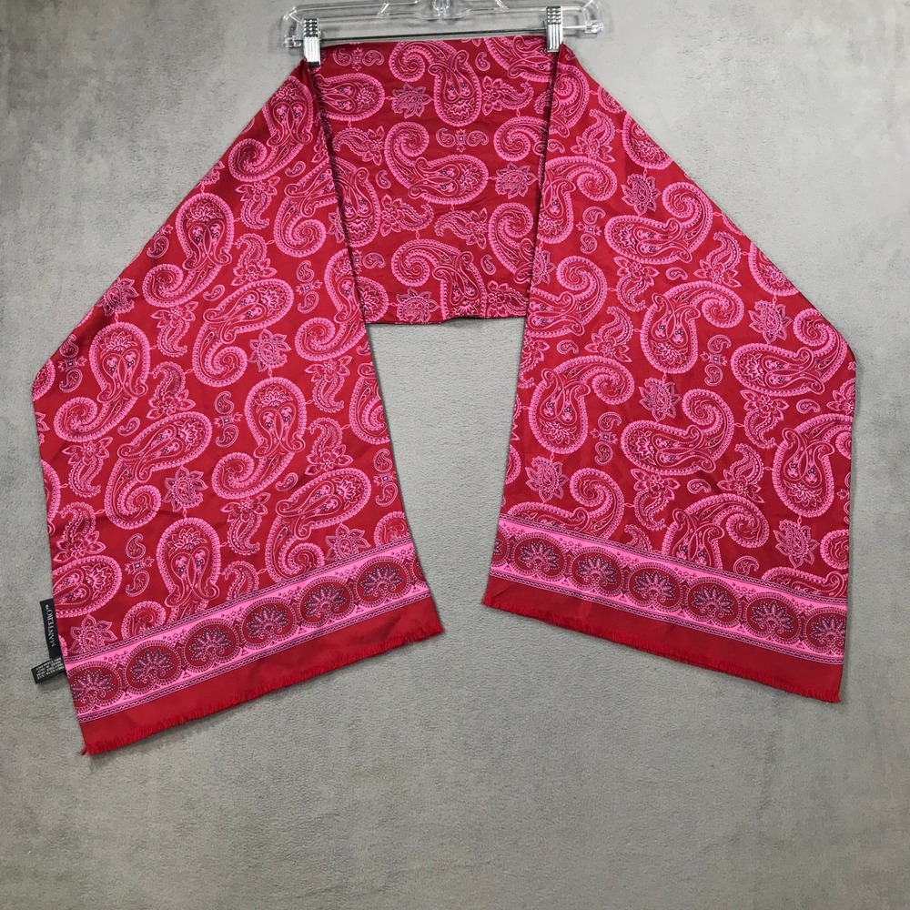 Mantero Scarf Womens OS Red 100% Silk Paisley Fringe Made in Italy 13x60